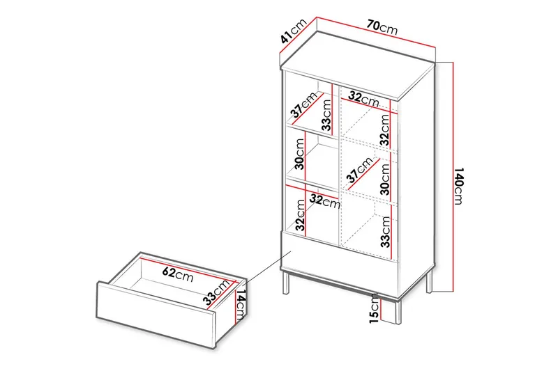 Querty Bogreol 70x140x41 cm - Sort - Opbevaring - Hylder & Reoler - Bogreol