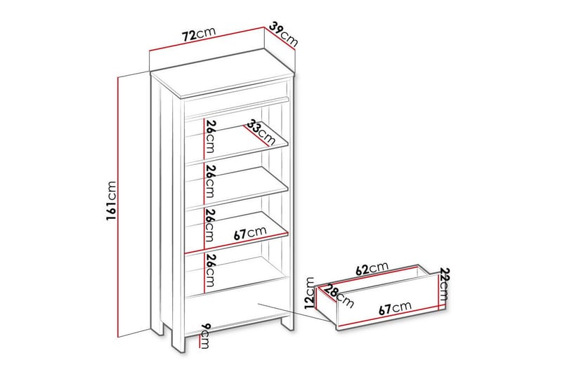 Rathmore Bogreol 72 cm i Eg - Sort - Opbevaring - Hylder & Reoler - Bogreol
