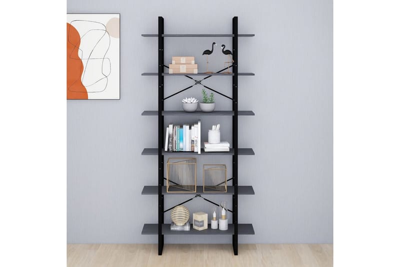 reol 100x30x210 cm massivt fyrretræ grå - Grå - Opbevaring - Hylder & Reoler - Bogreol