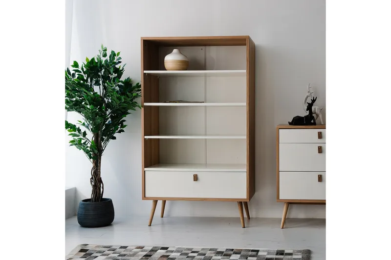 Reol HELENA Hvid 80x40xH140cm MDF naturlig / hvid - Opbevaring - Hylder & Reoler - Bogreol