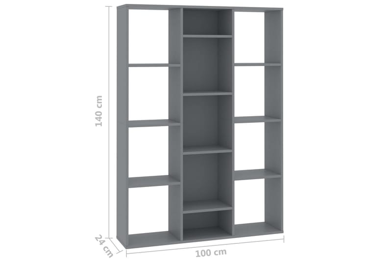 Rumdeler/bogskab 100 x 24 x 140 cm spånplade grå - Grå - Opbevaring - Hylder & Reoler - Bogreol