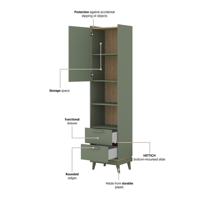 Bogreol Scandi 1 Dør 2 Skuffer - Opbevaring - Hylder & Reoler - Bogreol