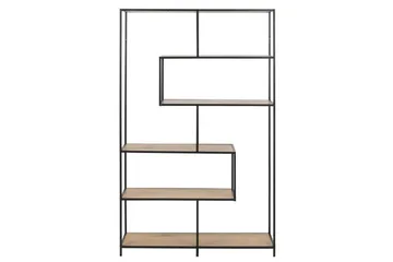 Seaford Bogreol 114 cm i Metal med Tr æplade - Sort|Brun - Opbevaring - Hylder & Reoler - Bogreol