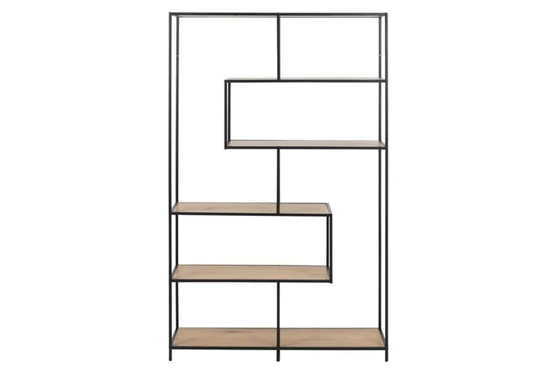 Seaford Bogreol 114 cm i Metal med Træplade, Sort|Brun