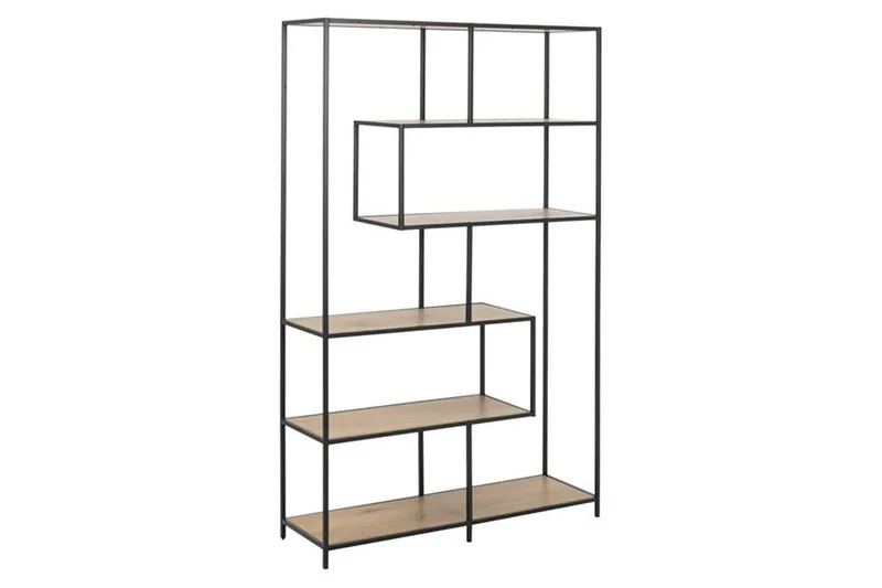 Seaford Bogreol 114 cm i Metal med Træplade - Sort|Brun - Opbevaring - Hylder & Reoler - Bogreol