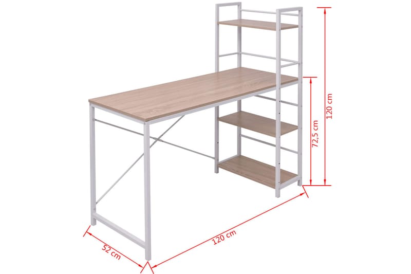 Skrivebord Med Boghylder I 4 Niveauer Eg - Brun - Opbevaring - Hylder & Reoler - Bogreol