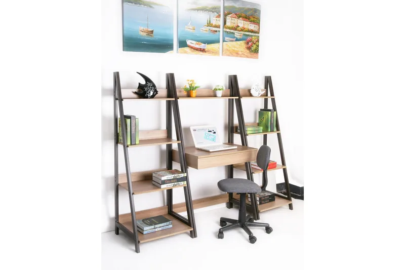 Step Bogreol 48 cm i Træ med Metalstel - Lysebrun - Opbevaring - Hylder & Reoler - Bogreol