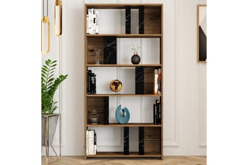 Timiza Bogreol 90 cm med 5 Hylder i Valnød og Marmor - Sort - Opbevaring - Hylder & Reoler - Bogreol