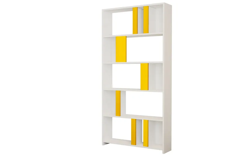 Timiza Bogreol 90x20 cm 5 Hylder, Hvid/Gul