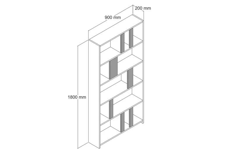Timiza Bogreol 90x20 cm 5 Hylder - Hvid/Gul - Opbevaring - Hylder & Reoler - Bogreol