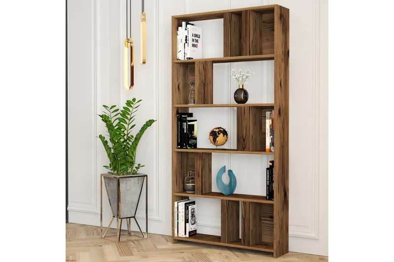 Timiza Bogreol 90x20 cm 5 Hylder, Mørkebrun