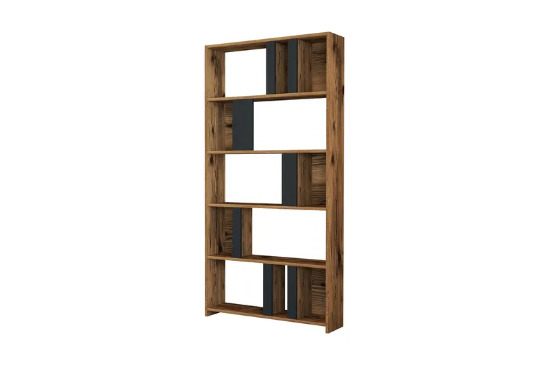 Timiza Bogreol 90x20 cm 5 Hylder, Mørkebrun/Antracit