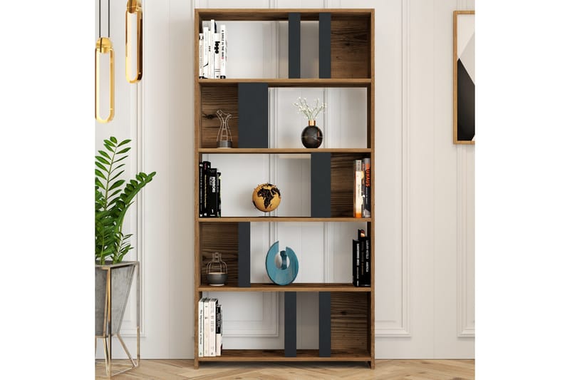 Timiza Bogreol 90x20 cm 5 Hylder - Mørkebrun/Antracit - Opbevaring - Hylder & Reoler - Bogreol