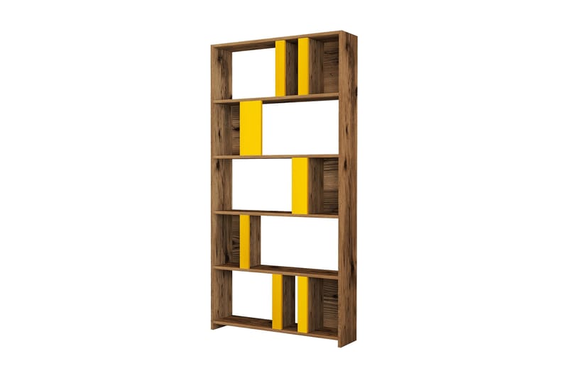 Timiza Bogreol 90x20 cm 5 Hylder, Mørkebrun/Gul