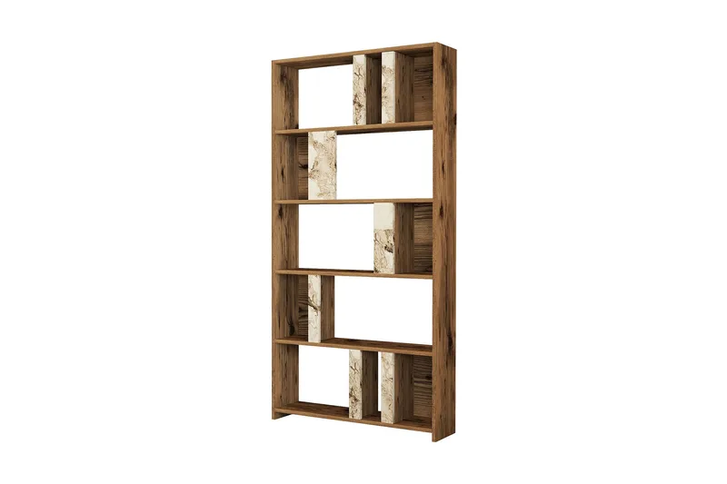 Timiza Bogreol 90x20 cm 5 Hylder, Mørkebrun/Hvid