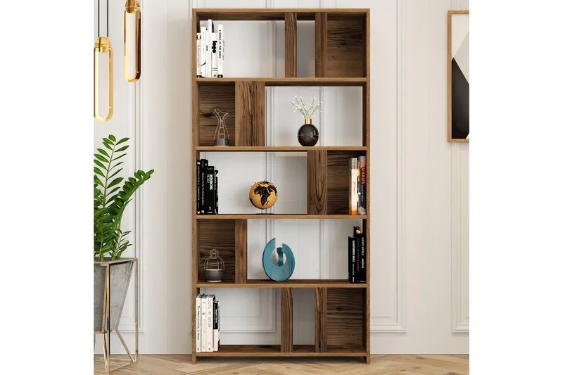 Timiza Reol 90 cm med 5 Hylder i Valnød - Brun - Opbevaring - Hylder & Reoler - Bogreol