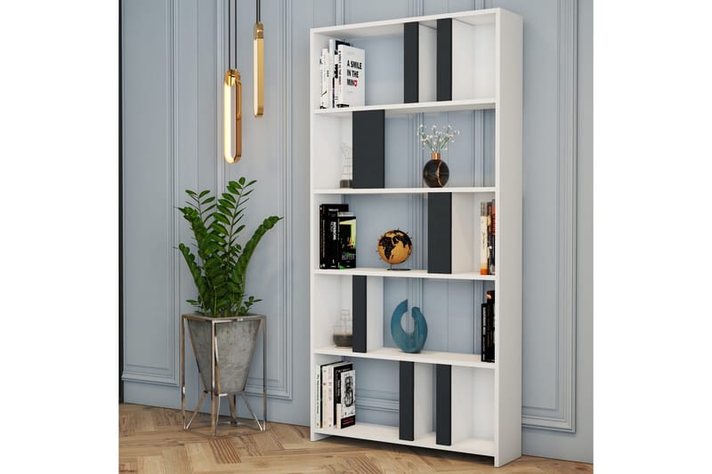 Timiza Reol 90x20 cm 5 Hylder - Hvid / antracit - Opbevaring - Hylder & Reoler - Bogreol