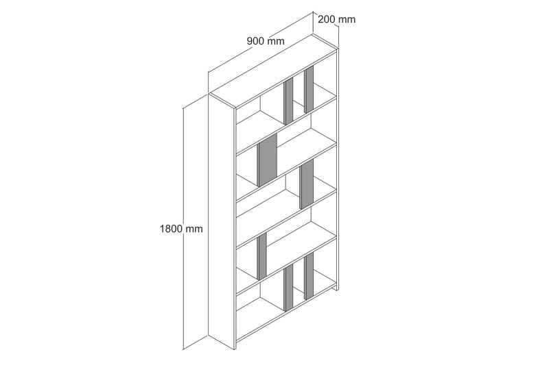 Timiza Reol 90x20 cm 5 Hylder - Hvid / antracit - Opbevaring - Hylder & Reoler - Bogreol