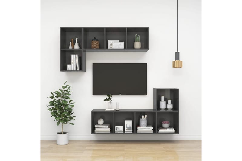 væghængt reol 37x37x142,5 cm spånplade grå højglans - Grå - Opbevaring - Hylder & Reoler - Bogreol