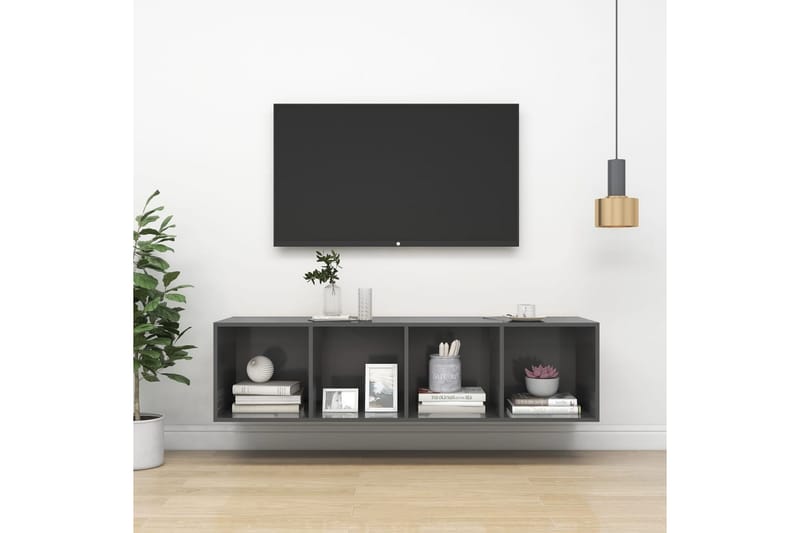 væghængt reol 37x37x142,5 cm spånplade grå højglans - Grå - Opbevaring - Hylder & Reoler - Bogreol