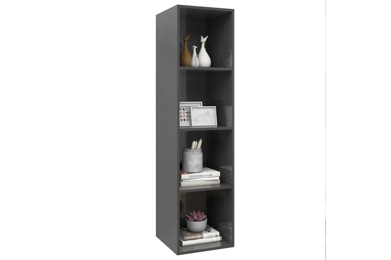 væghængt reol 37x37x142,5 cm spånplade grå højglans - Grå - Opbevaring - Hylder & Reoler - Bogreol