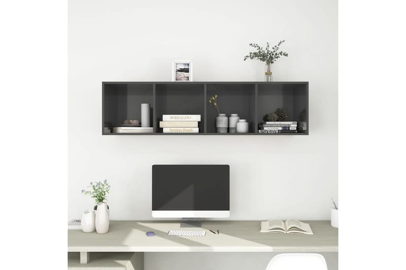 væghængt reol 37x37x142,5 cm spånplade grå højglans - Grå - Opbevaring - Hylder & Reoler - Bogreol