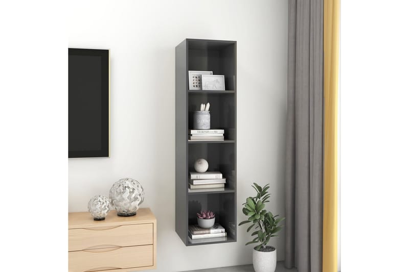 væghængt reol 37x37x142,5 cm spånplade grå højglans - Grå - Opbevaring - Hylder & Reoler - Bogreol