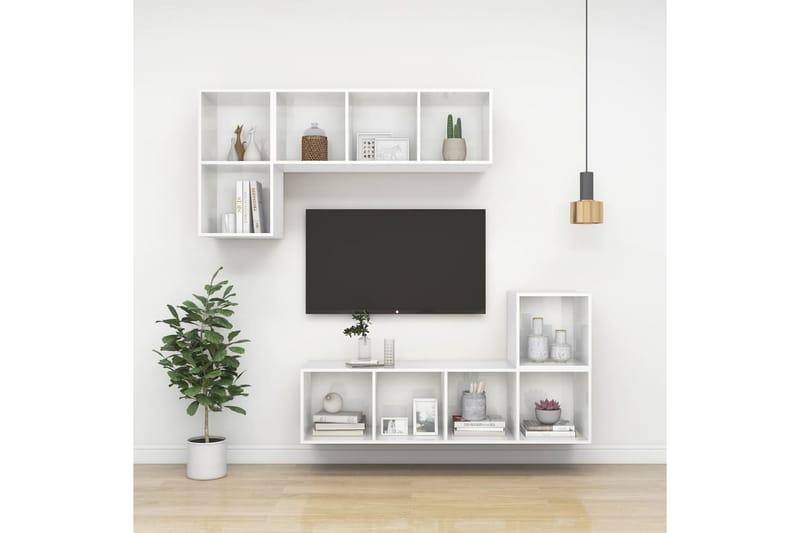 væghængt reol 37x37x142,5 cm spånplade hvid højglans - Hvid - Opbevaring - Hylder & Reoler - Bogreol