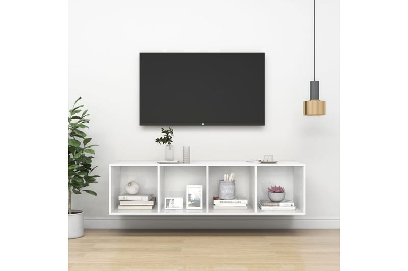 væghængt reol 37x37x142,5 cm spånplade hvid højglans - Hvid - Opbevaring - Hylder & Reoler - Bogreol