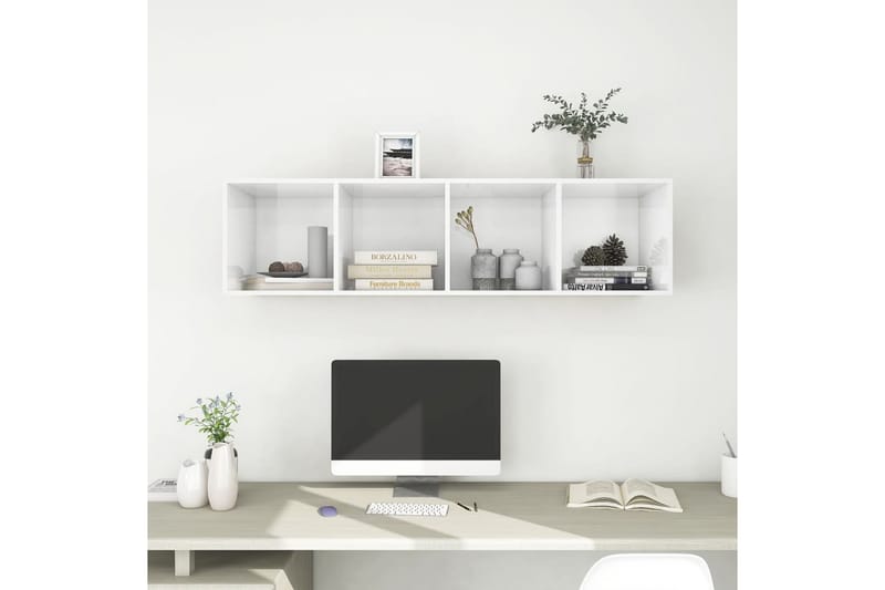 væghængt reol 37x37x142,5 cm spånplade hvid højglans - Hvid - Opbevaring - Hylder & Reoler - Bogreol