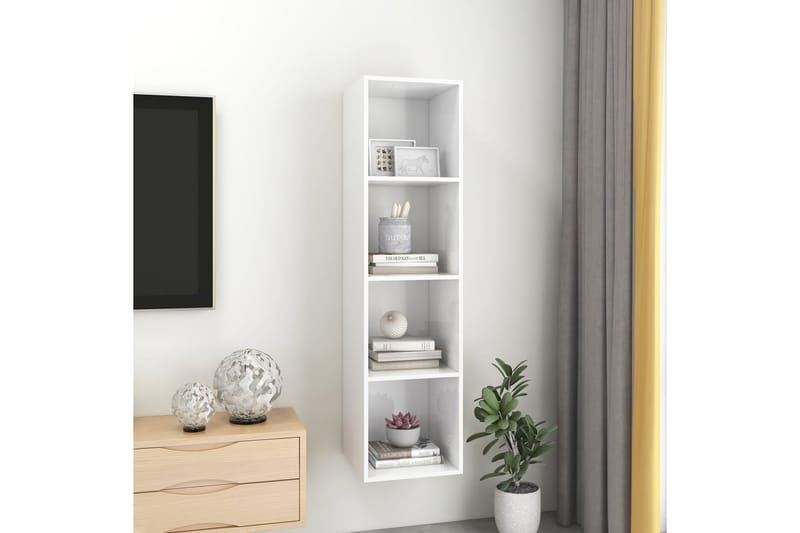 væghængt reol 37x37x142,5 cm spånplade hvid højglans - Hvid - Opbevaring - Hylder & Reoler - Bogreol
