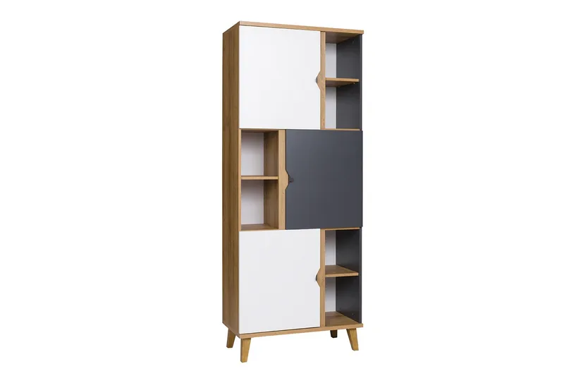 Vintra Bogreol 80 cm 3 Låger, Hvid/Grå/Træ