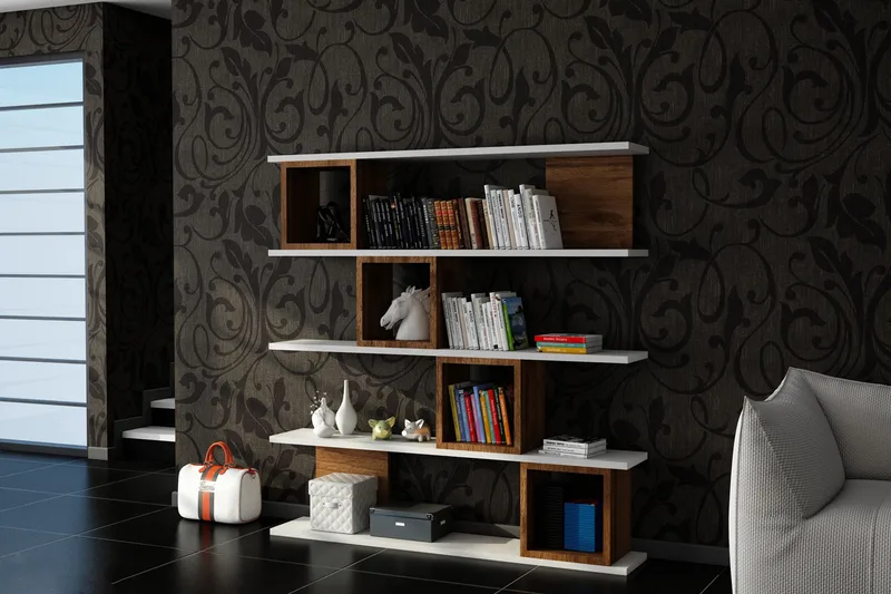 Windlar Væghylde - Valnød / hvid - Opbevaring - Hylder & Reoler - Bogreol