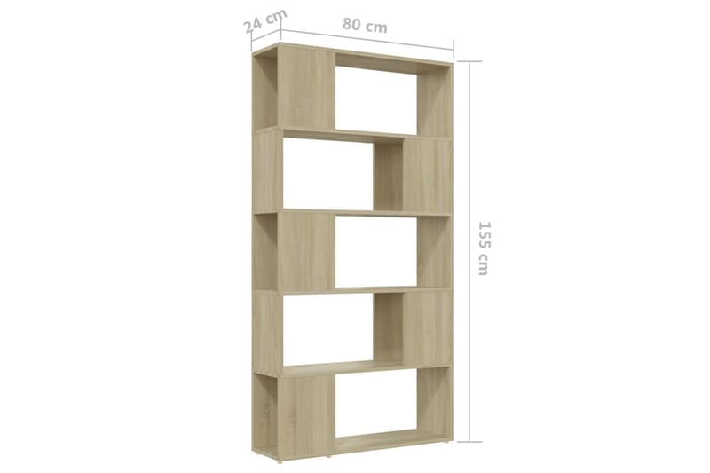 bogreol/rumdeler 80 x 24 x 155 cm spånplade sonoma-eg - Brun - Opbevaring - Hylder & Reoler - Bogreol