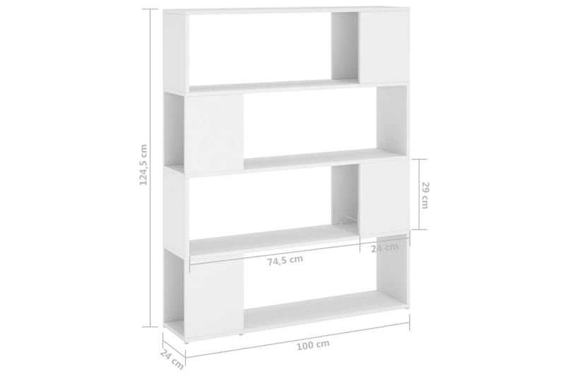 bogskab/rumdeler 100x24x124 cm spånplade hvid - Hvid - Bogreol