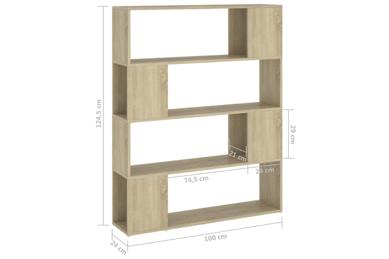 bogskab/rumdeler 100x24x124 cm spånplade sonoma-eg - Brun - Bogreol