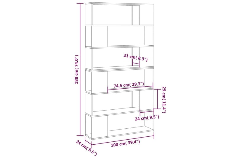 bogskab/rumdeler 100x24x188 cm spånplade sort højglans - Sort - Opbevaring - Hylder & Reoler - Bogreol