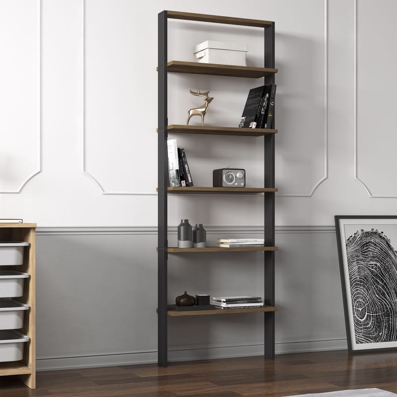 Branik Bogreol 61x180x25 cm - Antracit og antik valnød - Opbevaring - Hylder & Reoler - Bogreol