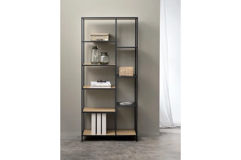 Cytis Industriel Bogreol 80 cm i Metal med Træplade - Sort - Opbevaring - Hylder & Reoler - Bogreol