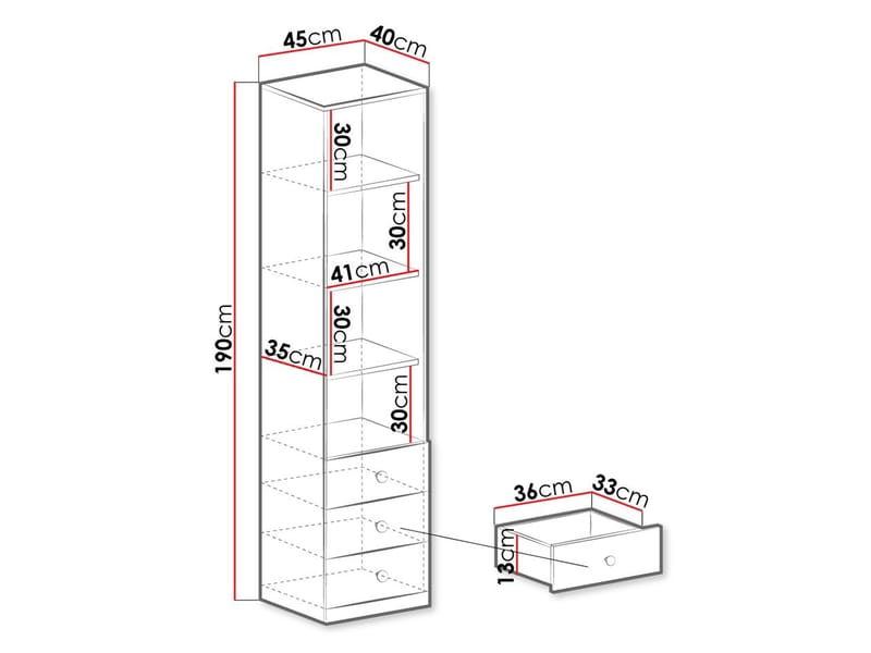 Elvaren Bogreol 45 cm i Eg - Sort|Hvid - Opbevaring - Hylder & Reoler - Bogreol