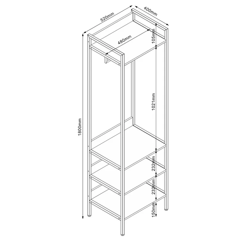 Entrehylde HOME4YOU Hannes 52x40x180 cm rustik melamin - rustik melamin - Opbevaring - Hylder & Reoler - Hylder & hyldeknægte