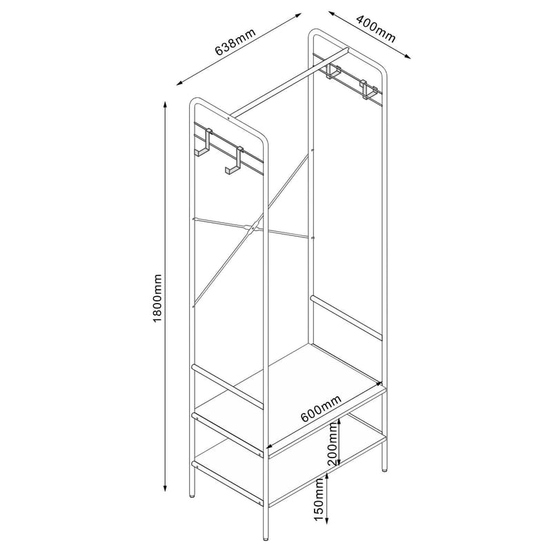 Entrehylde HOME4YOU Hannes 64x40x180 cm Rustik melamin - rustik melamin - Opbevaring - Hylder & Reoler - Hylder & hyldeknægte