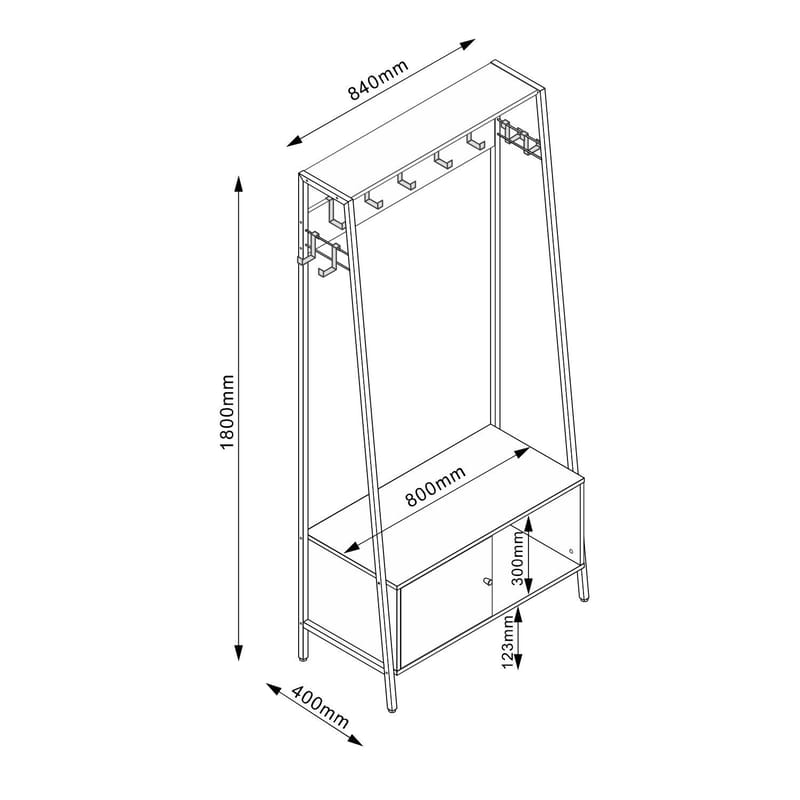 Entrehylde HOME4YOU Hannes 84x40x180 cm rustik melamin med skuffe - rustik melamin - Opbevaring - Hylder & Reoler - Hylder & hyldeknægte