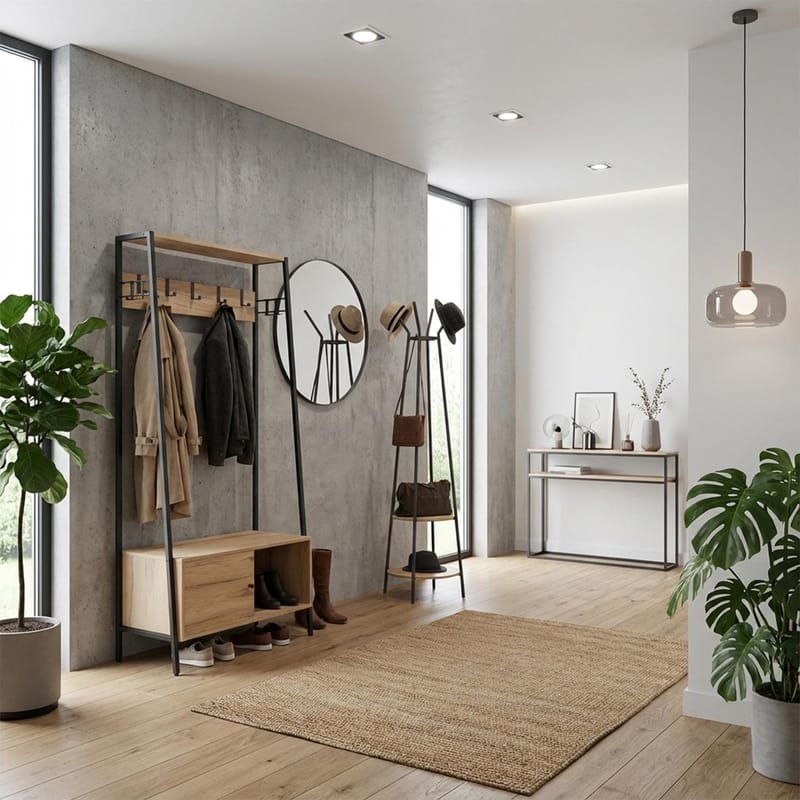 Entrehylde HOME4YOU Hannes 84x40x180 cm rustik melamin med skuffe - rustik melamin - Opbevaring - Hylder & Reoler - Hylder & hyldeknægte