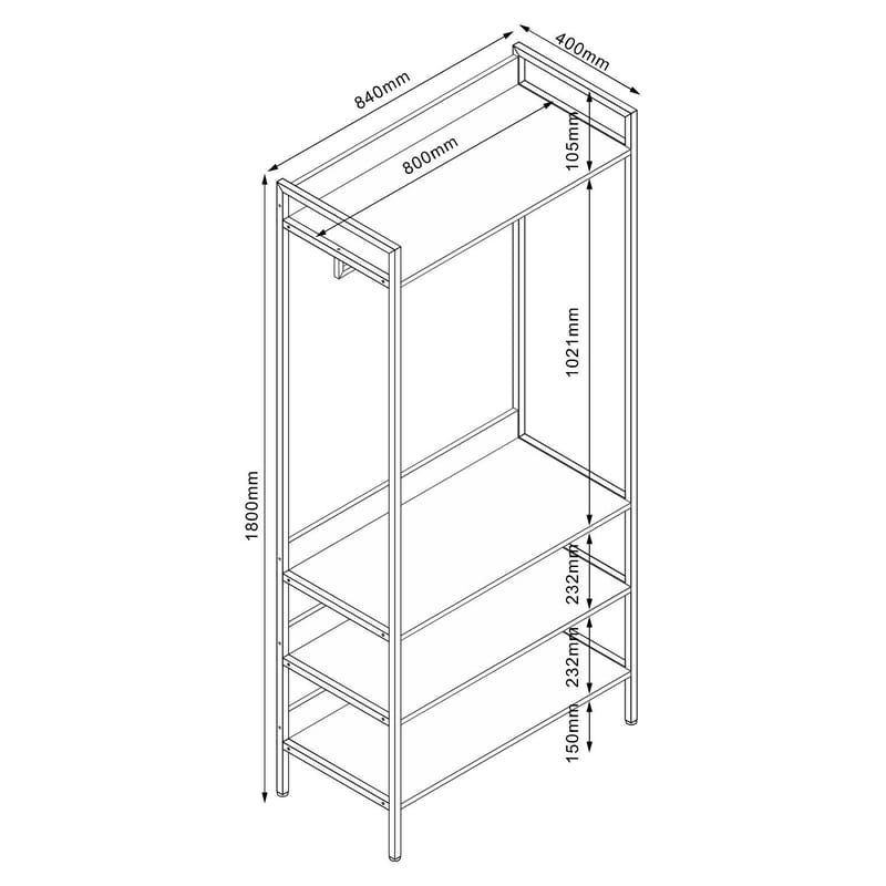 Entrehylde HOME4YOU Hannes 84x40x180 cm Rustik melamin - rustik melamin - Opbevaring - Hylder & Reoler - Hylder & hyldeknægte