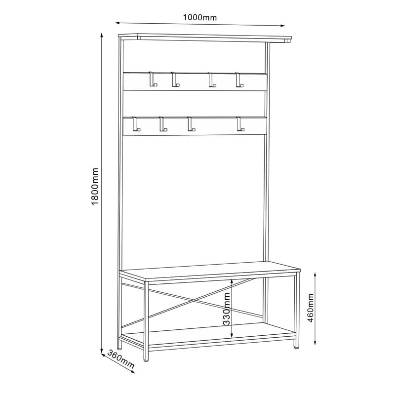 Entrehylde HOME4YOU Hedvig 100x36x180 cm ask/sort - ask/sort - Opbevaring - Hylder & Reoler - Hattehylde