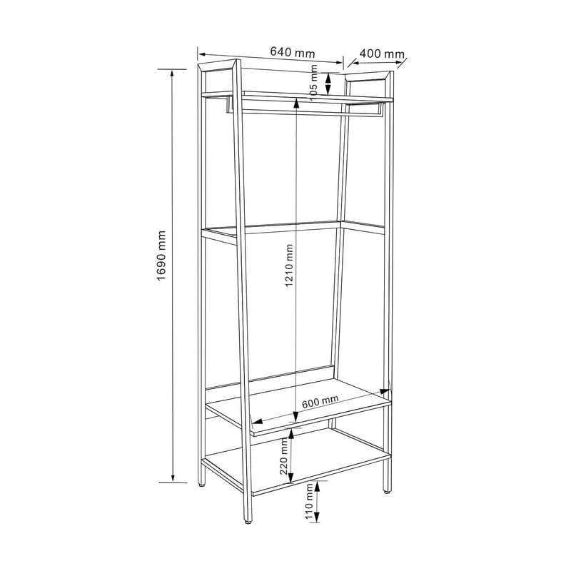Entrehylde HOME4YOU Lavinia 64x40x169 cm ask/sort - ask/sort - Opbevaring - Hylder & Reoler - Hylder & hyldeknægte