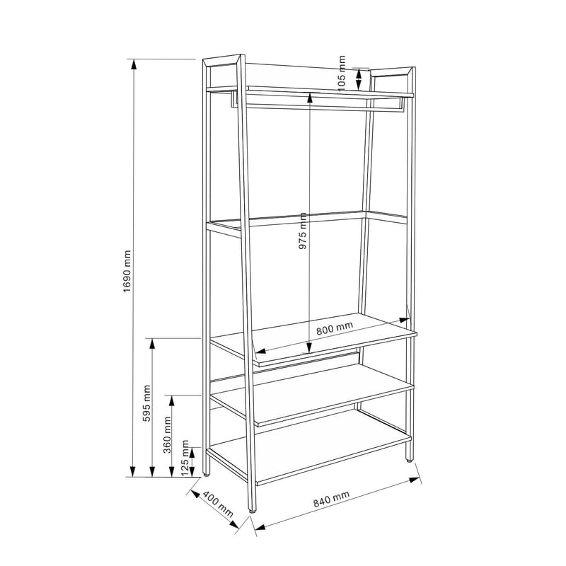 Entrehylde HOME4YOU Lavinia 84x40x169 cm Ask/Sort med 3 hylder - ask/sort - Opbevaring - Hylder & Reoler - Hylder & hyldeknægte