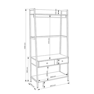 Entrehylde HOME4YOU Lavinia 84x40x169 cm Ask/Sort med skuffer - ask/sort - Opbevaring - Hylder & Reoler - Hylder & hyldeknægte