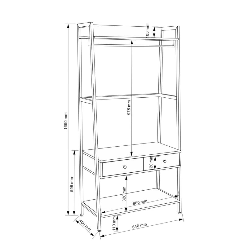 Entrehylde HOME4YOU Lavinia 84x40x169 cm Ask/Sort med skuffer - ask/sort - Opbevaring - Hylder & Reoler - Hylder & hyldeknægte